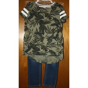 Wonder Nation Girl's Size 8 Skinny Stretch Blue Jeans & Old Navy Top Sz 8 Set